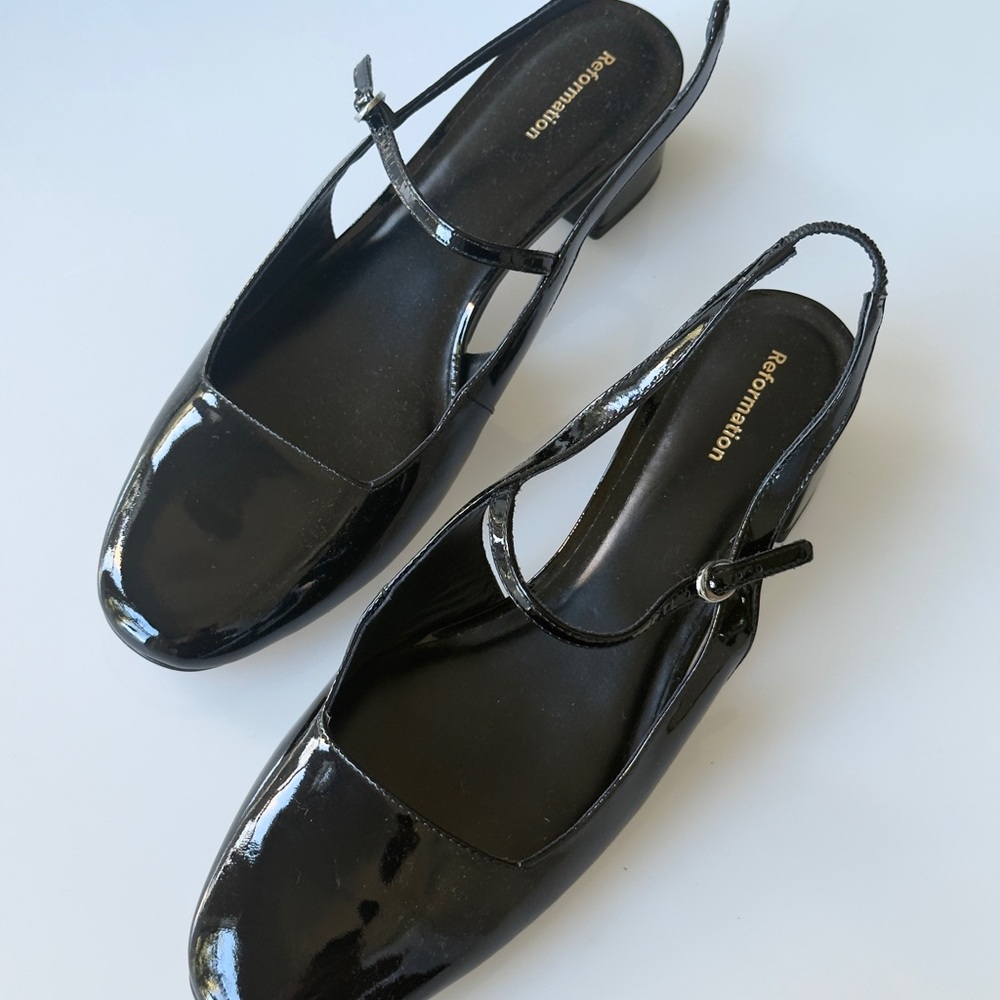 Reformation Glossy Black Heels
